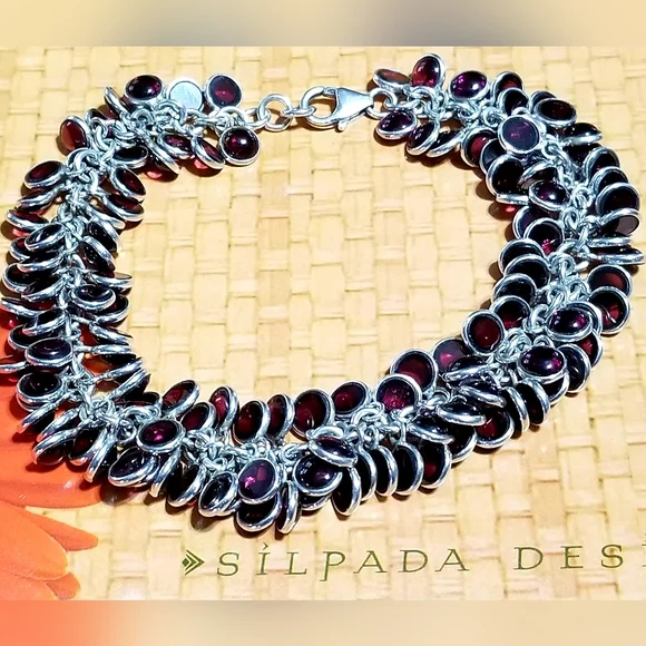 Rare Silpada Sterling Silver Garnet Cha Cha Bracelet - Picture 6 of 14